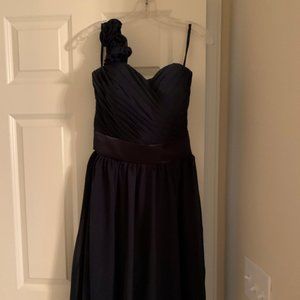 Navy blue One-shoulder strap bridesmaid dress
